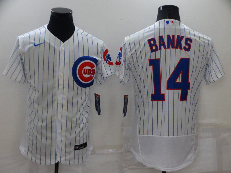 Men Chicago Cubs #14 Banks White Strip Elite 2022 Nike MLB Jersey